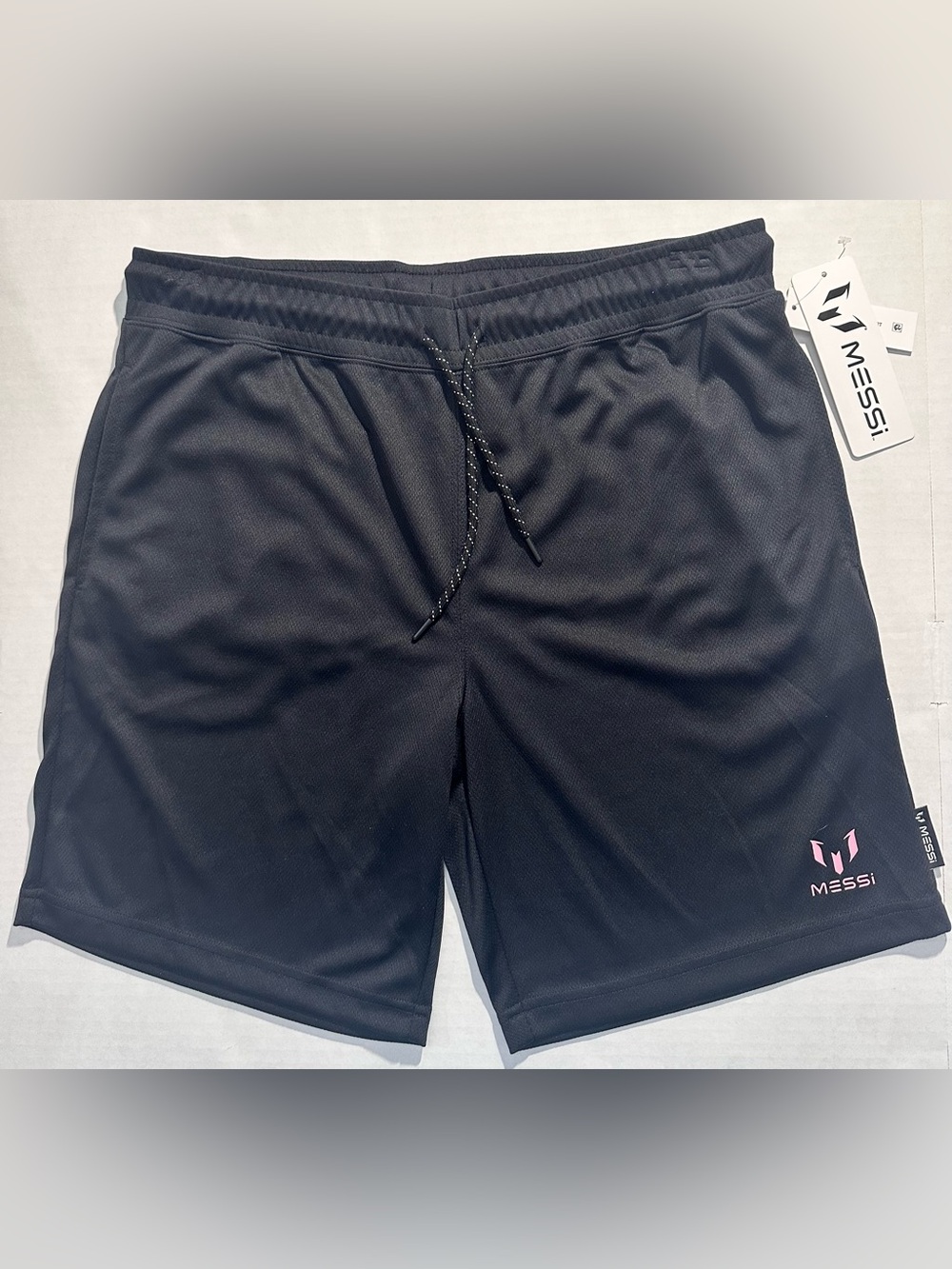 Messi Mens Black Athletic Jersey Shorts, Size Small